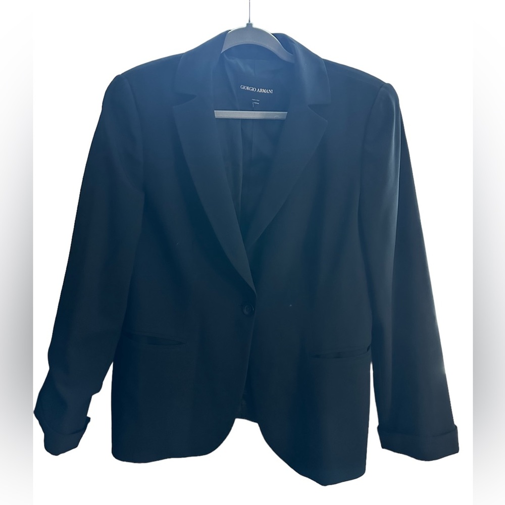 GIORGIO ARMANI Black Blazer PTP 20 one button padded shoulders Made in Italy